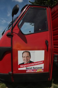 APE mit Werbung für unseren Bürgermeisterkandidaten Bernd Romanski