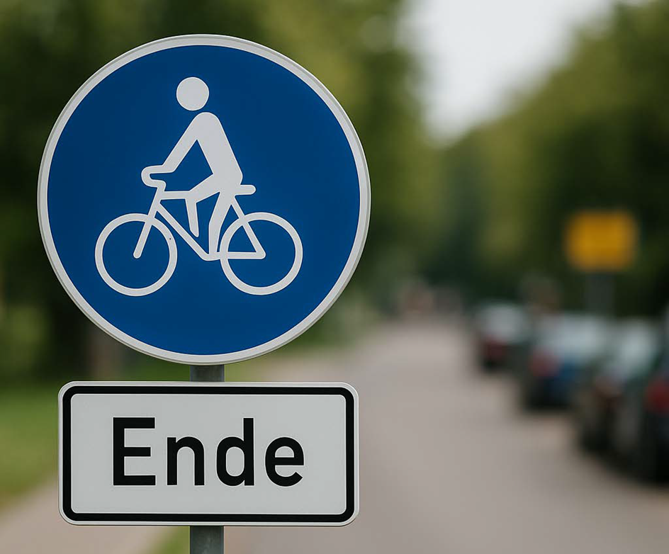 Verkehrsschild „Radweg Ende“ vor unscharfem Hintergrund – Antrag der USD für sicheren Radverkehr auf der Nordbrockerstraße in Dingden
