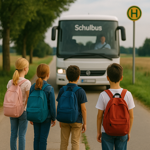 Sicherer Schulweg mit Schulbus im ländlichen Raum – Symbolbild für Schulbeförderung in Ringenberg